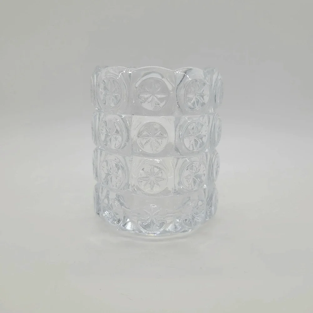IKEA Flest Moon and Stars Tealight Candle Holder Clear Pressed Glass Votive